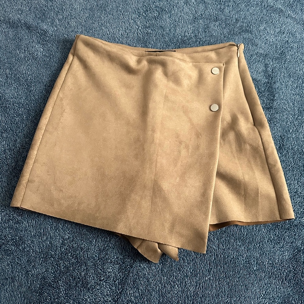 Zara Tan Skort Wrap Design Asymmetrical Front